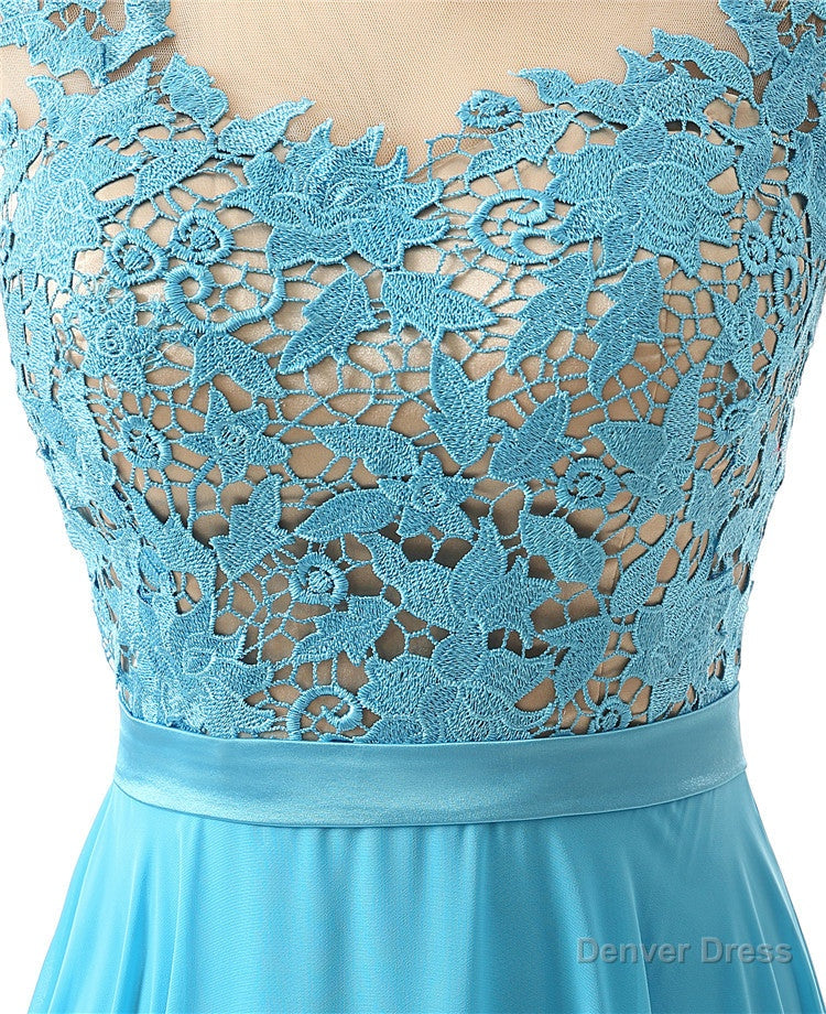 A Line Sleeves Chiffon Lace Backless Long Prom Dresses