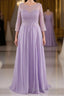 Lilac A Line 3 4 Sleeves Scoop Lace Prom Dresses