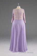 A Line 3 4 Sleeves Scoop Lace Mother of The Bride Dresses