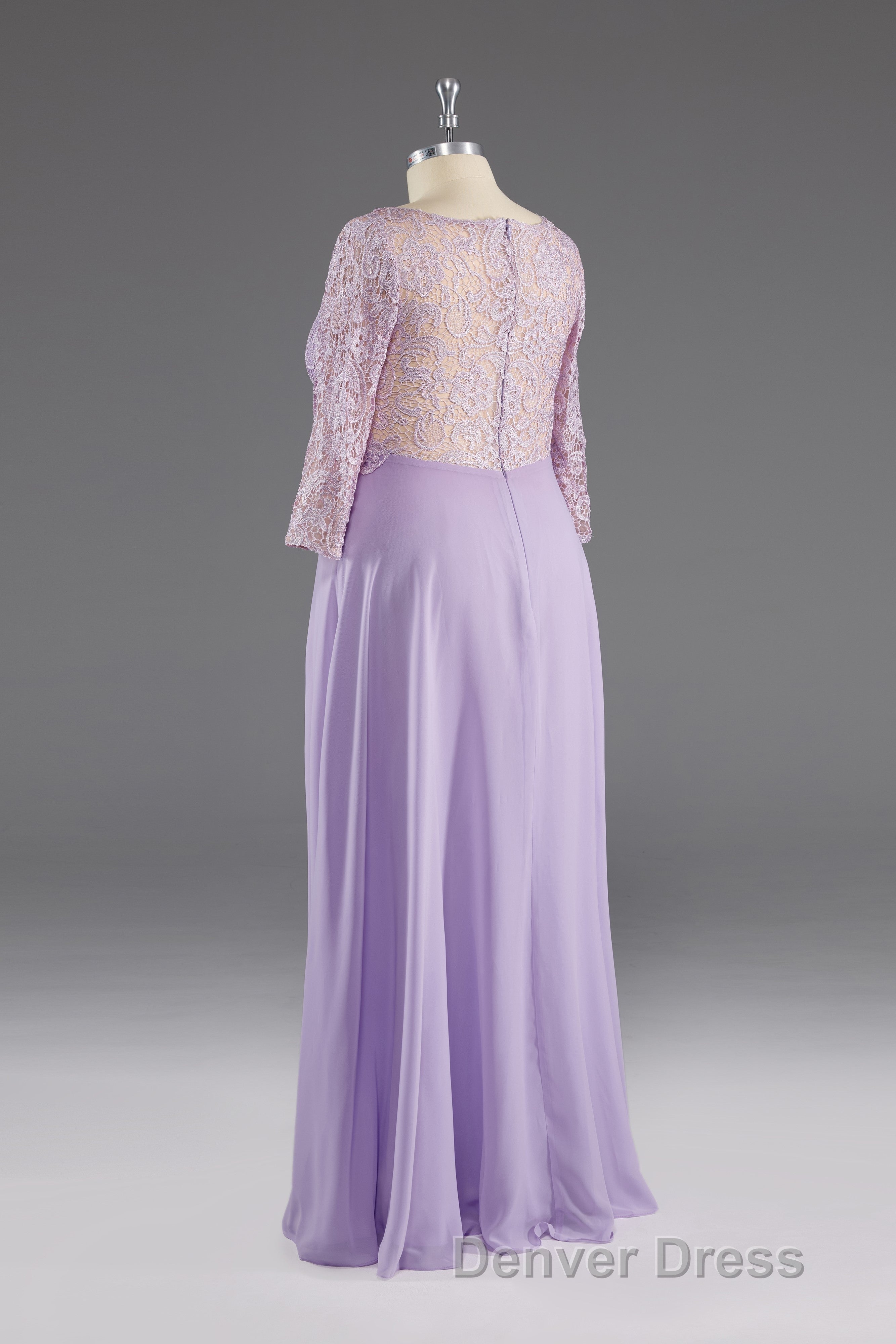 Lilac A Line 3 4 Sleeves Scoop Lace Prom Dresses