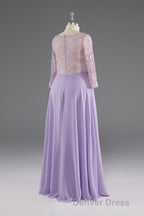 Lilac A Line 3 4 Sleeves Scoop Lace Prom Dresses