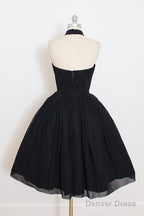 A Line Sleeves Tulle Halter Homecoming Dress Knee Length Cocktail Dresses
