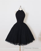 A Line Sleeves Tulle Halter Homecoming Dress Knee Length Cocktail Dresses