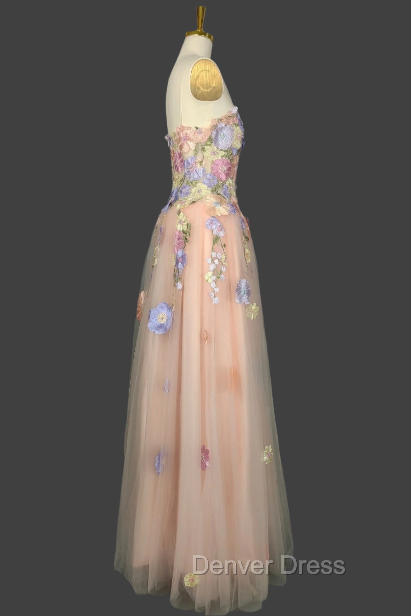 A Line Spaghetti Corset Prom Dresses With 3D Flowers Evening Dresses Secondary image