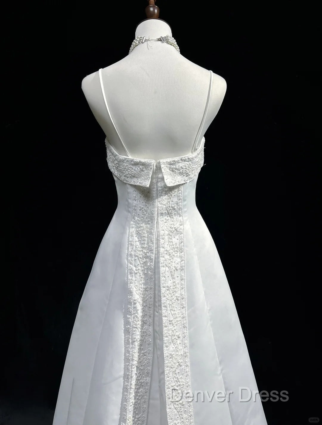 A Line Spaghetti Strap Beaded Satin Long Prom Dress White Wedding Dress Graduation Prom Dresses
