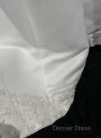 A Line Spaghetti Strap Beaded Satin Long Prom Dress White Wedding Dress Graduation Prom Dresses