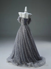 A-Line Spaghetti Strap Mesh Sequin Long Prom Dress Graduation Prom Adult Ceremony Dress