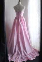 A-Line Spaghetti Strap Satin Long Wedding Dresses Birthday Quinceanera Dresses Prom Dresses