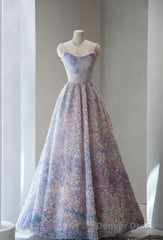 A-Line Spaghetti Strap Tulle Applique Long Prom Dress Adult Ceremony Birthday Dress