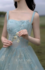 Chic Spaghetti Straps A-Line Embroidery Satin Tulle Long Prom Dress,Sweet 16 Dresses With Appliqué