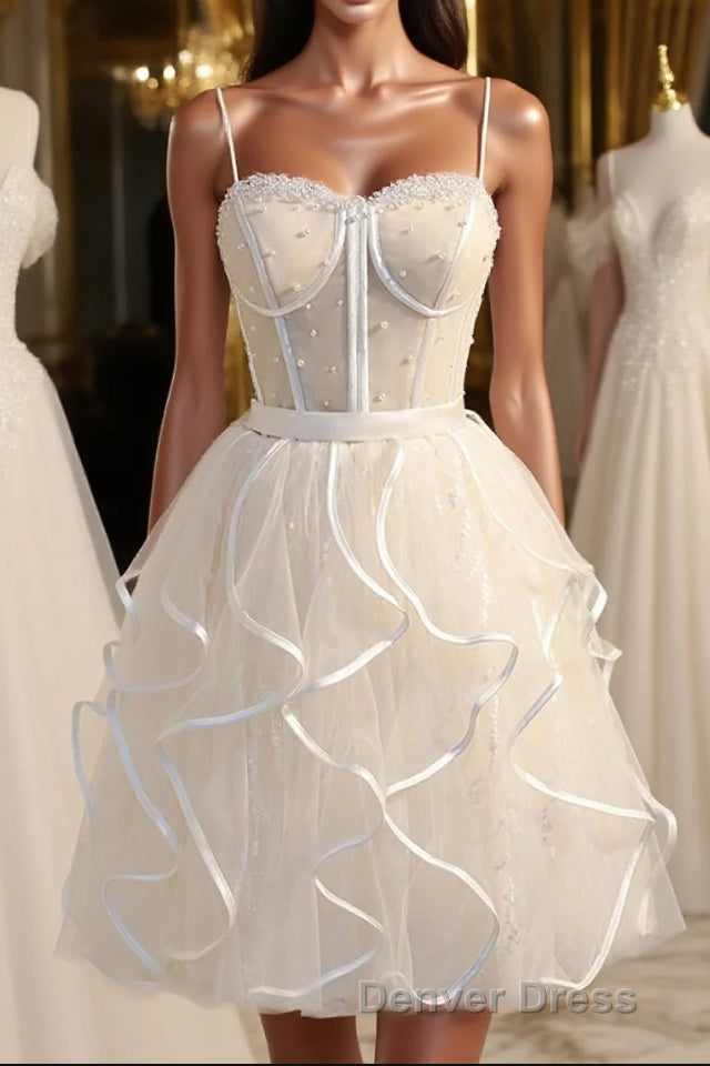 A-Line Spaghetti Strap Tulle Short Homecoming Dresses Main image