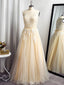 A Line Spaghetti Straps Appliques Lace Floor Length Tulle Dresses
