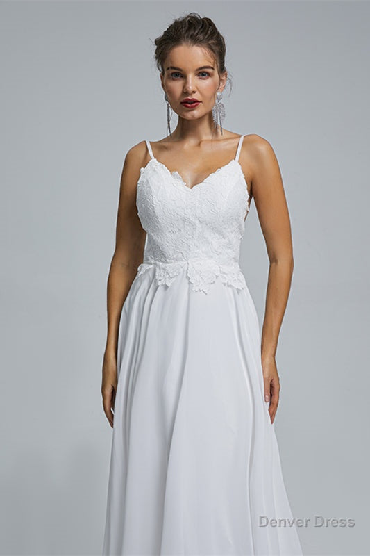 A Line Spaghetti Straps Beach Lace Wedding Dresses Main image