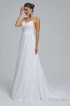 A Line Spaghetti Straps Beach Lace Wedding Dresses