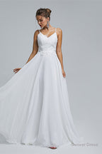 A Line Spaghetti Straps Beach Lace Wedding Dresses