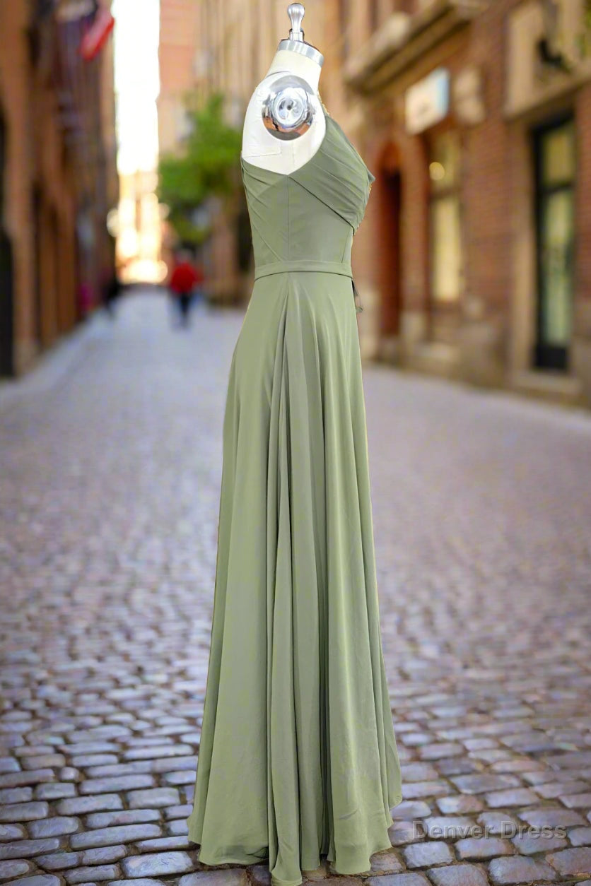 A Line Spaghetti Straps Chiffon Long Bridesmaid Dresses with Slit Backless Secondary image
