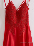 A Line Spaghetti Straps Corset Back Prom Dresses With Split