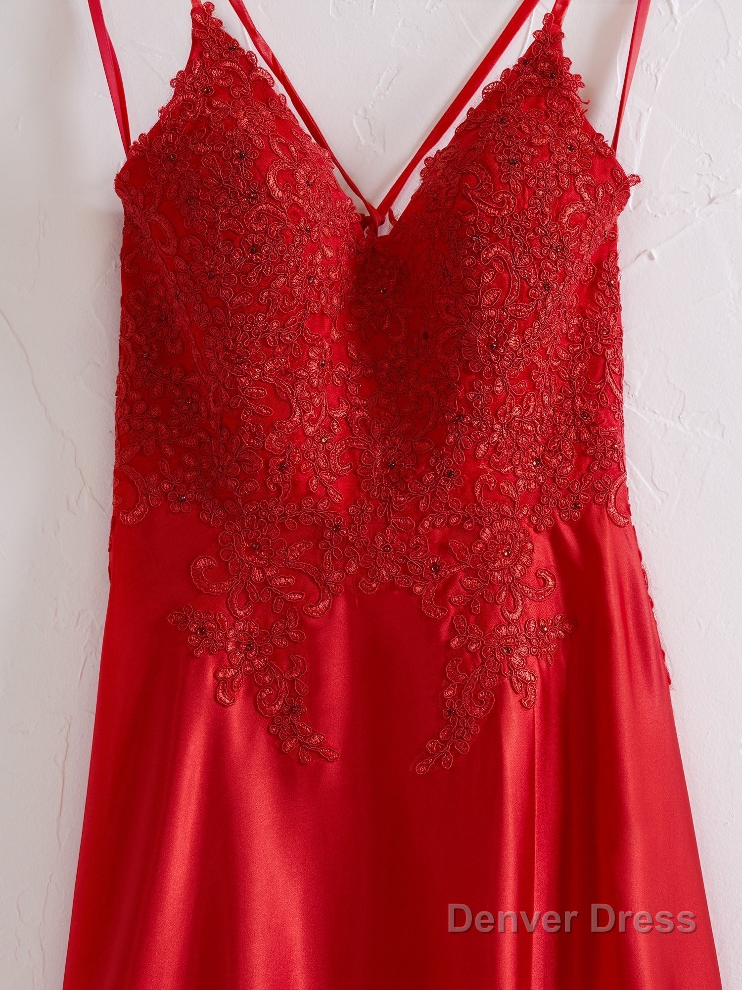 A Line Spaghetti Straps Corset Back Prom Dresses With Split