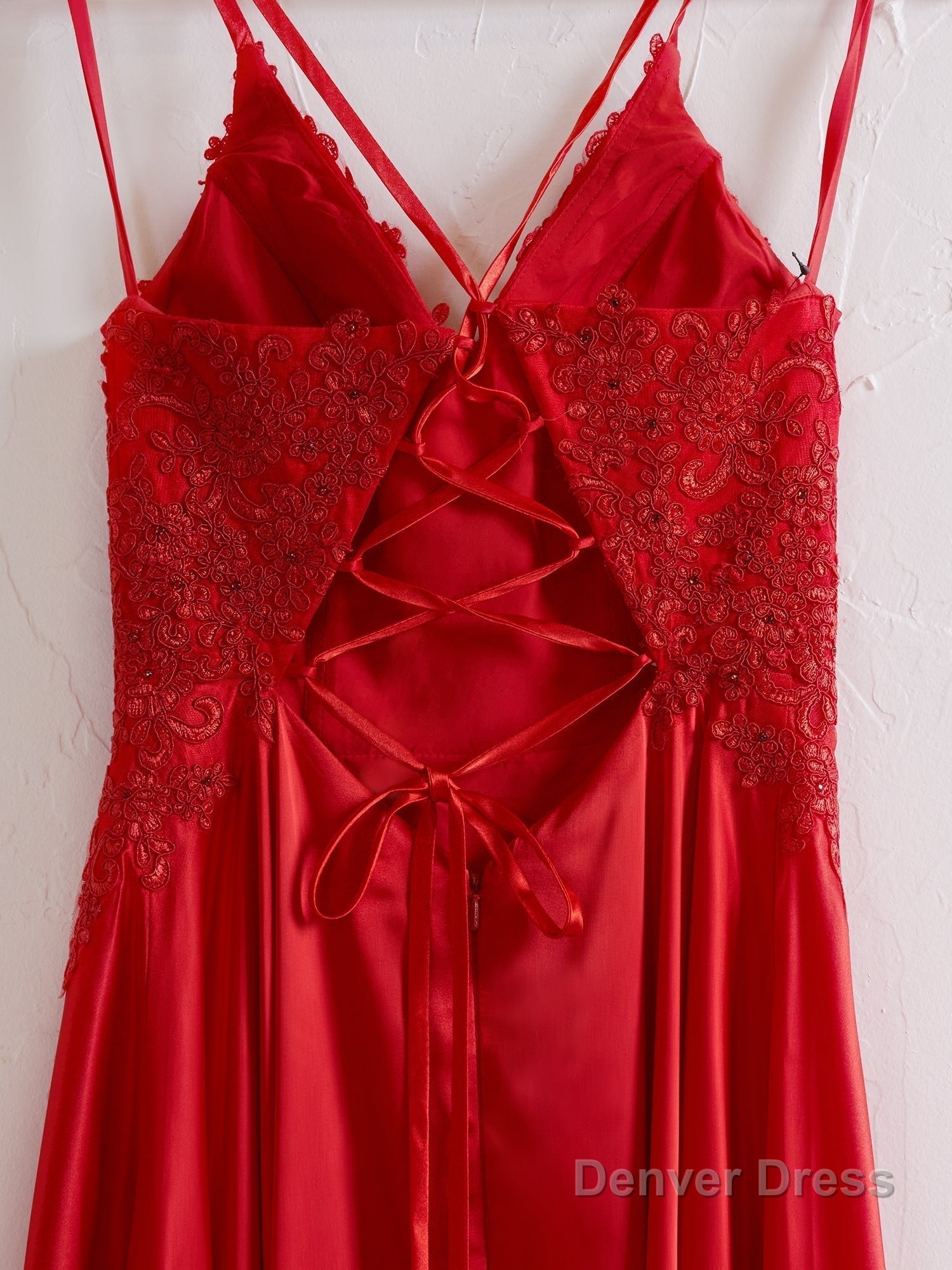 A Line Spaghetti Straps Corset Back Prom Dresses With Split