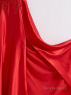 A Line Spaghetti Straps Corset Back Prom Dresses With Split