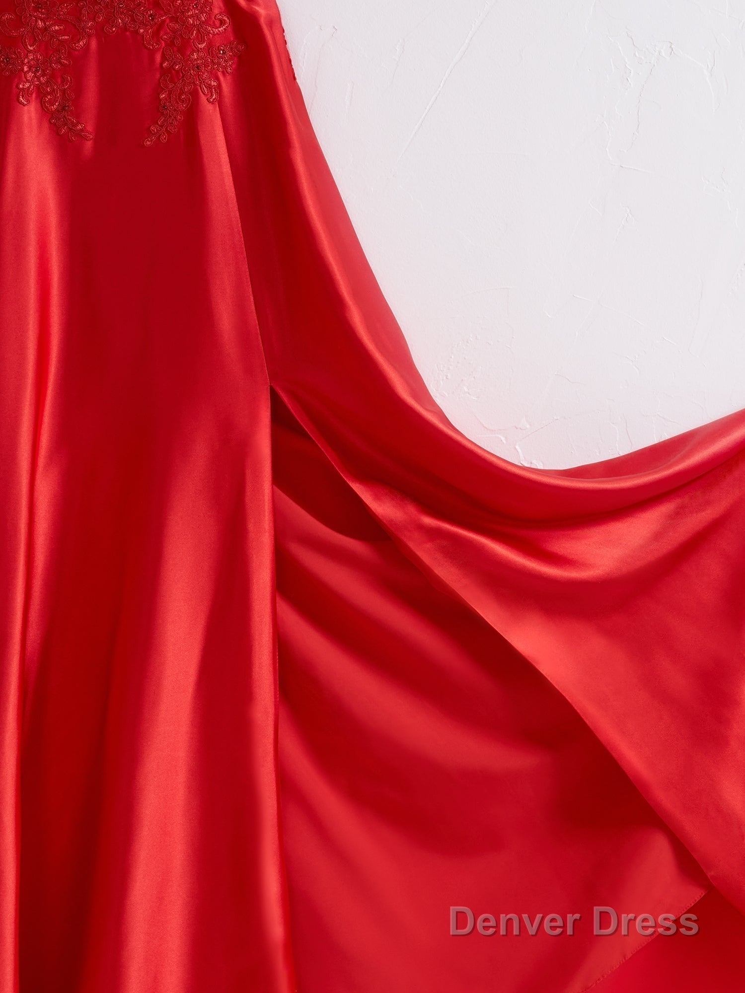 A Line Spaghetti Straps Corset Back Prom Dresses With Split