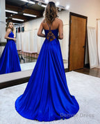 A Line Spaghetti Straps Corset Back Prom Dresses With Split