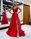A Line Spaghetti Straps Corset Back Prom Dresses With Split