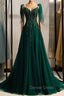 A Line Spaghetti Straps Dark Green Prom Dresses with Beading