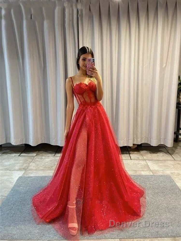 A Line Spaghetti Straps Glitter Tulle Prom Dresses Secondary image