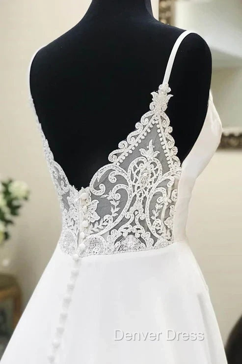 A-line Spaghetti Straps Lace Appliques Simple Wedding Dresses Secondary image