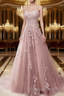 A Line Spaghetti Straps Lace Dusty Rose Prom Dresses Long With Appliques Pretty Dresses