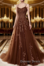 A Line Spaghetti Straps Lace Maroon Prom Dresses Long With Appliques Pretty Dresses