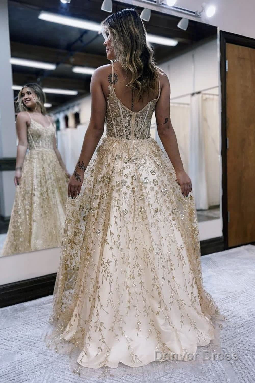 A Line Spaghetti Straps Lilac Corset Prom Dress with Appliques