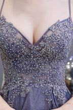 A Line Spaghetti Straps Long Sequins Prom Dresses