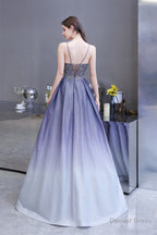 A-Line Spaghetti Straps Long Sequins Prom Dresses