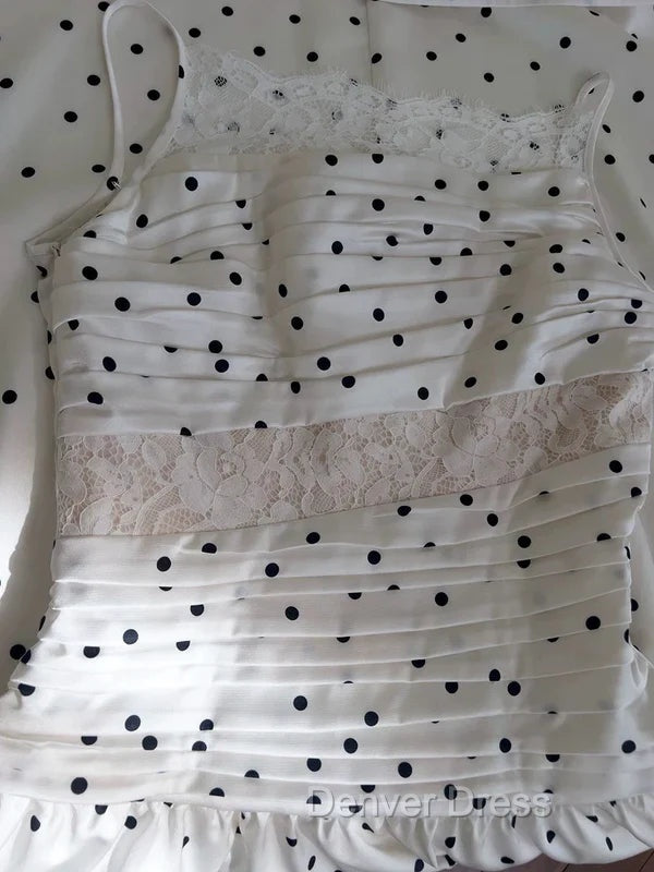 A Line Spaghetti Straps Polka Dots Lace Chiffon Prom Dresses Formal Dresses