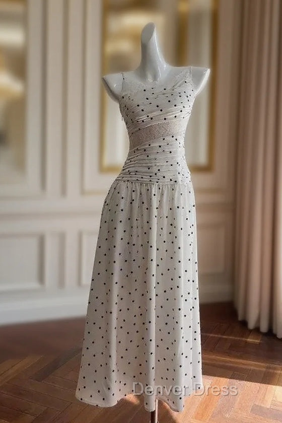 A Line Spaghetti Straps Polka Dots Lace Chiffon Prom Dresses Formal Dresses Main image