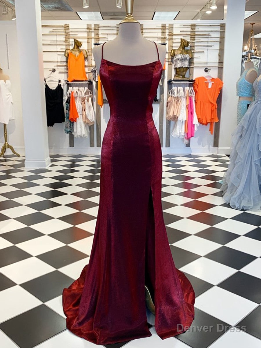 A Line Spaghetti Straps Ruffles Sweep Train Velvet Dresses
