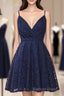 A-Line Spaghetti Straps Short Lace Homecoming Dresses