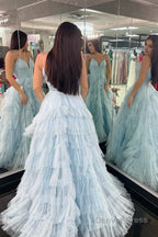 A-Line Spaghetti Straps Tiered Tulle Prom Dress