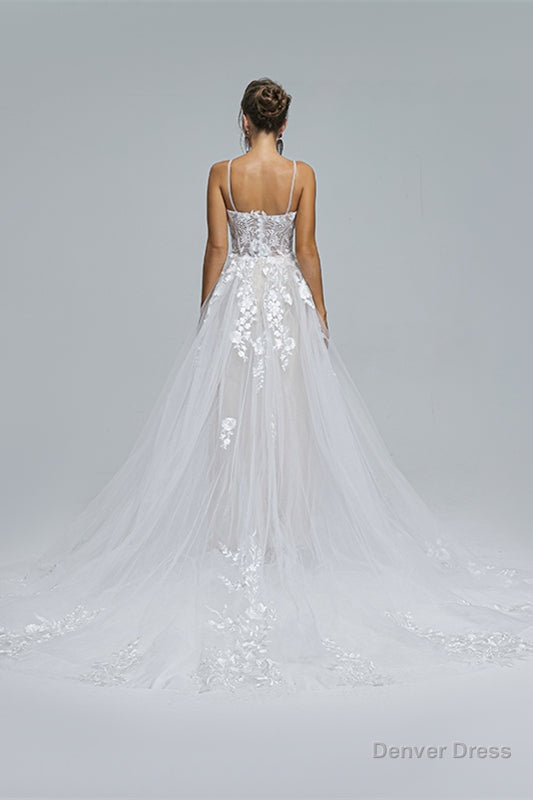 A Line Spaghetti Straps Tulle Decal Long Wedding Dresses Secondary image
