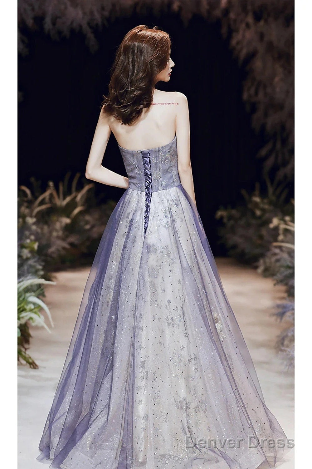 A-Line Sparkle Elegant Wedding Guest Prom Formal Evening Dress Strapless Sleeveless Floor Length Satin With Secondary image