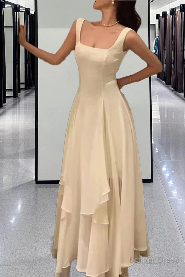 A Line Square Neck Prom Dresses, Ankle Length Birthday Outfits