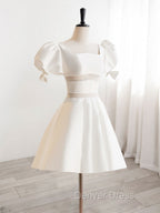 A Line Square Neckline Ivory Short Prom Dress, Cute lvory Homecoming Dresses