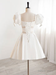A-Line Square Neckline Ivory Short Prom Dress, Cute  lvory Homecoming Dress
