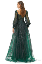 A Line Square Neckline Sequined Floor Length Long Sleeve Open Back Appliques Lace Prom Dresses