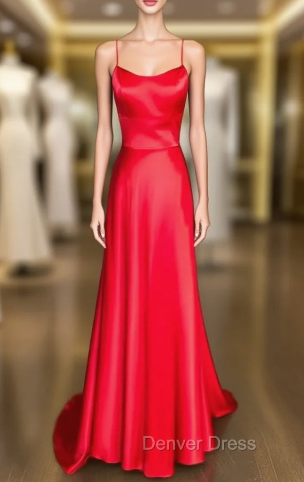 A-line Square Neckline Spaghetti Straps Charmeuse Prom Dresses Main image