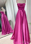 A-line Square Neckline Spaghetti Straps Sweep Train Charmeuse Prom Dresses With Pleated