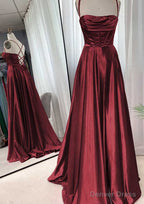 A-line Square Neckline Spaghetti Straps Sweep Train Charmeuse Prom Dresses With Pleated