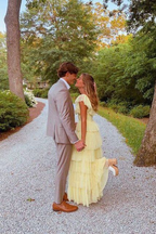 A-Line Square Yellow Tiered Long Prom Dress Princess Tulle Prom Dresses